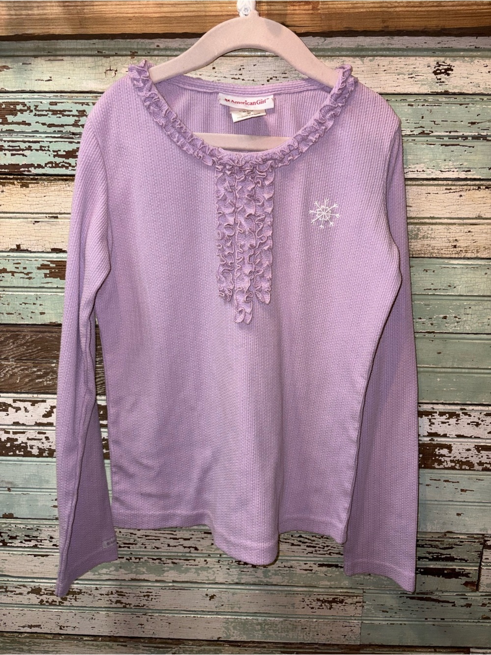 American Girl Lilac Long Sleeve Ruffle-Trim Top Size Medium ( 8/10)